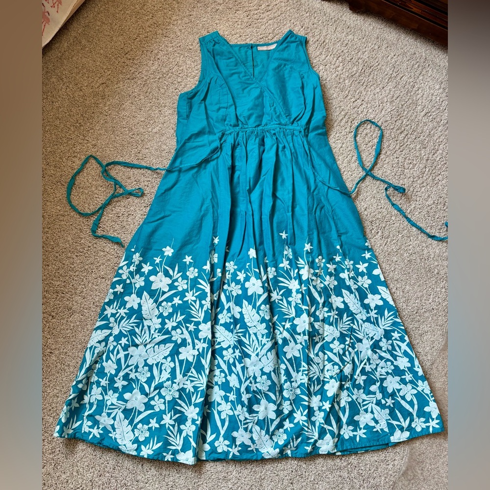 Woman Within Teal Floral Cotton Aline Dress Plus 16 Soft Spring